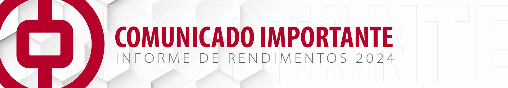 Banner de fundo claro com o logo do CCB a esquerda com o texto centralizado dizendo: Comunicado Importante - Imforme de Rendimentos